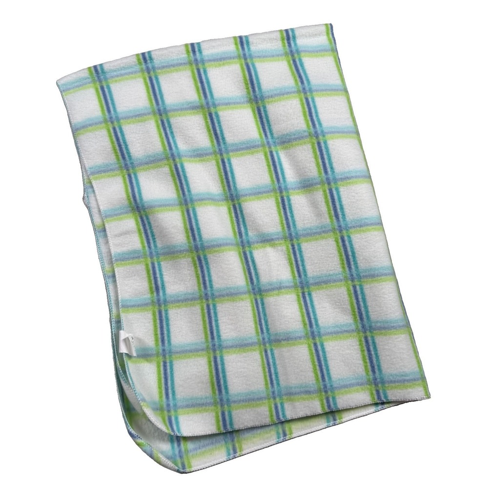 Luv n' care Pastel Plaid Baby Blanket Fleece Cream Ivory White Green Blue 2002